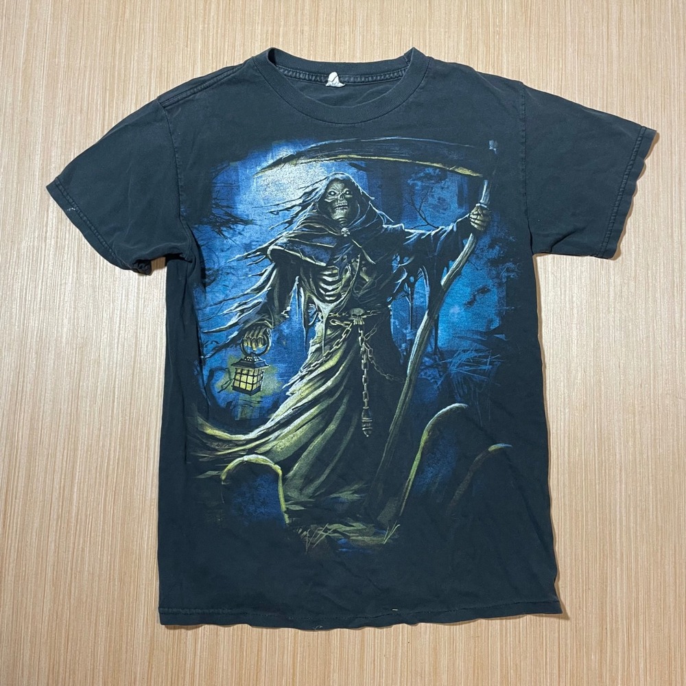 Unbranded Grim Reaper Graphic T-Shirt Women Black Gothic Scythe Lantern Tee